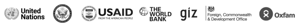 United Nations, USAID, GIZ, World Bank, Alliance for Peacebuilding, Oxfam